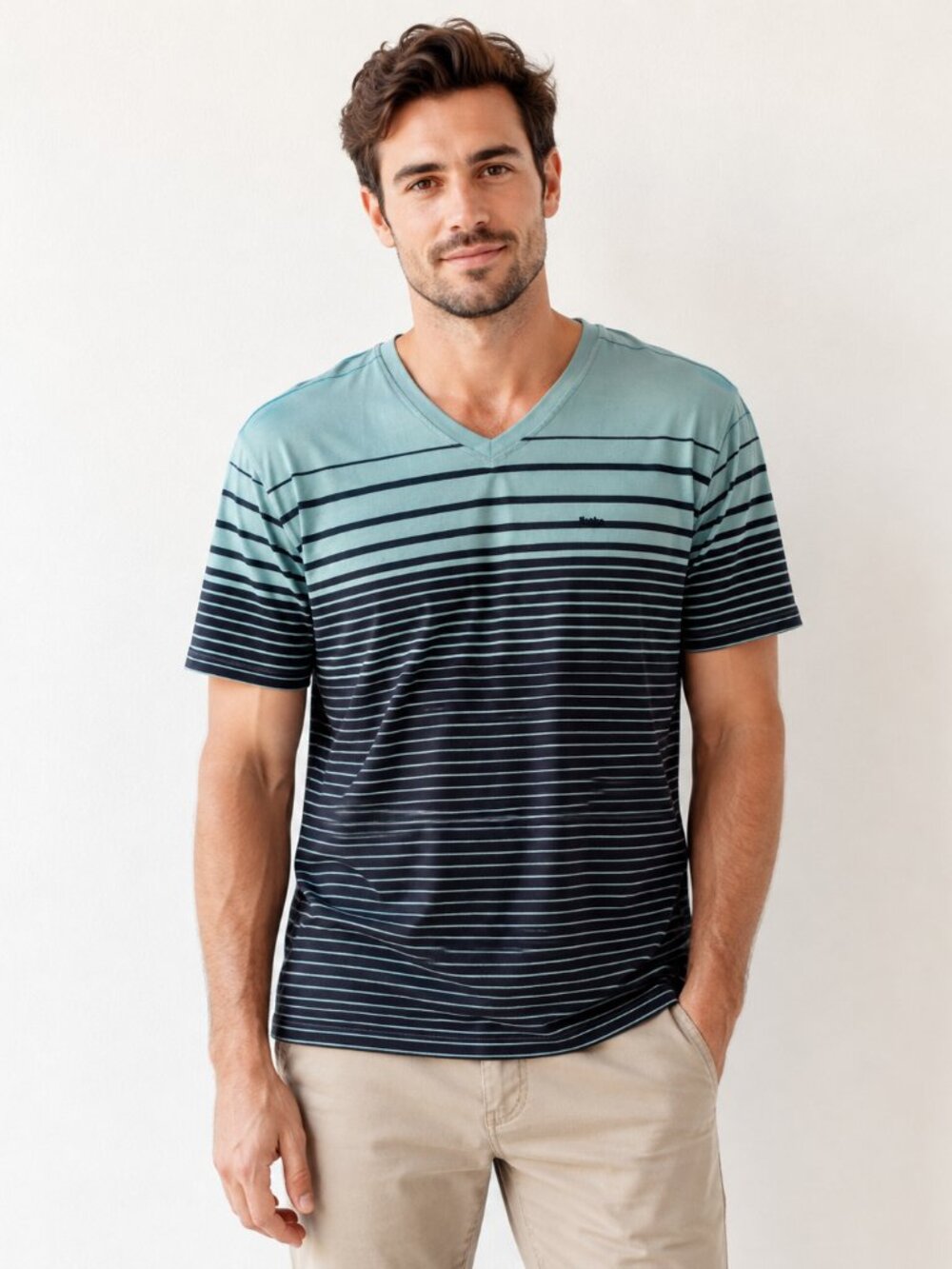 Nono Maldonado Men’s L Blue Ombre Striped V-Neck T-Shirt
